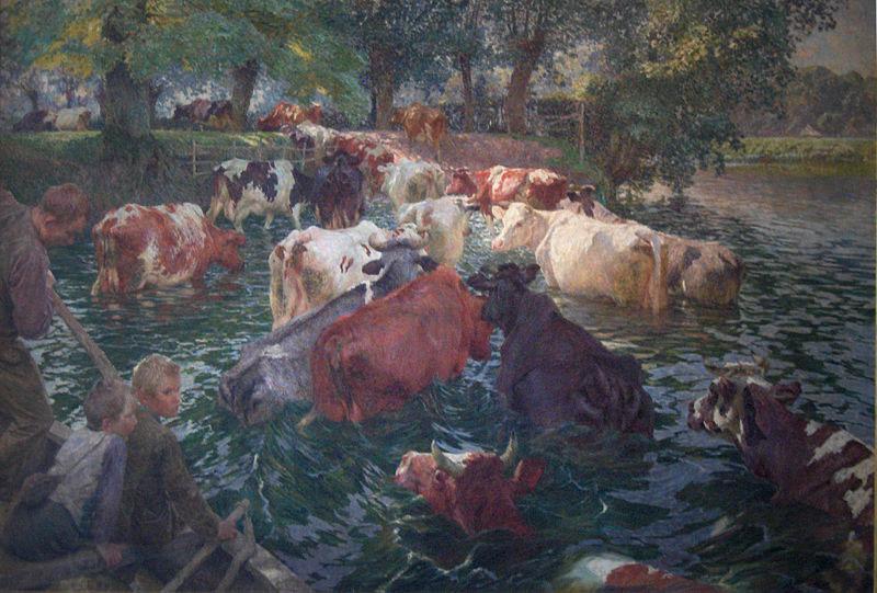 Emile Claus Cows crossing the Lys River China oil painting art